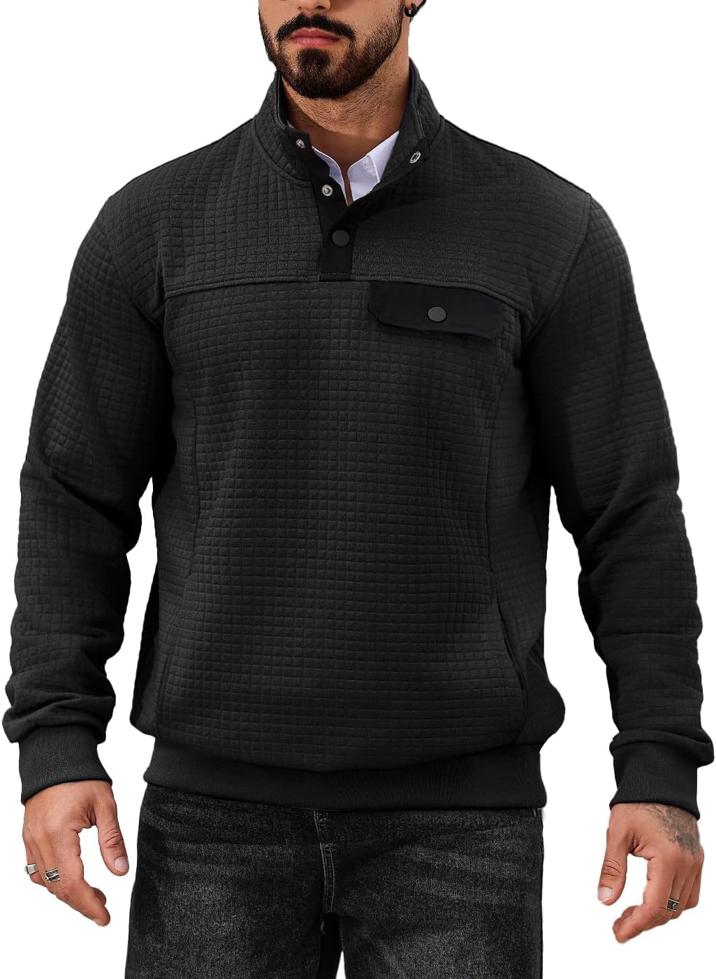Warm Quilted Men's Sweatshirt Stand Collar Pullover