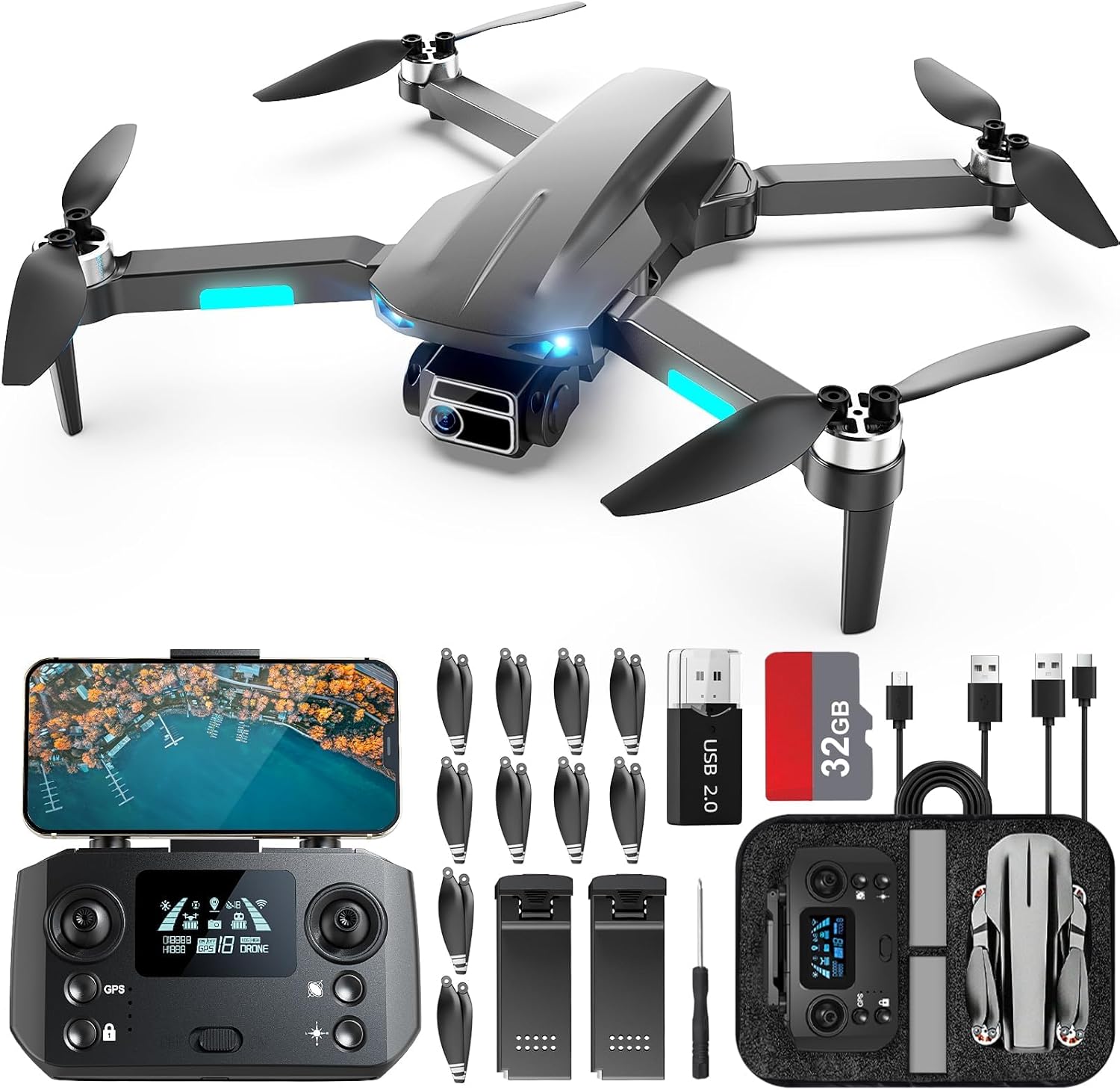 4K Camera Drone: Lightweight, FPV Video, 52-Min Flight, 2 Batteries
