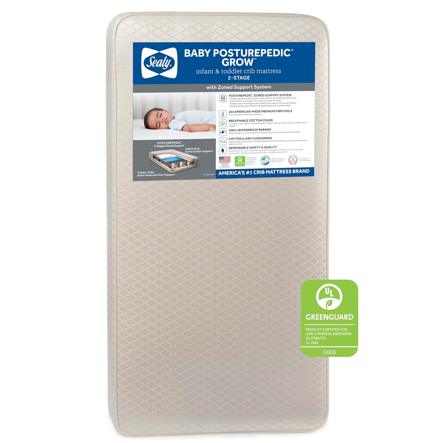 Sealy Baby Posturepedic Grow Breathable 2 Stage Crib Mattress
