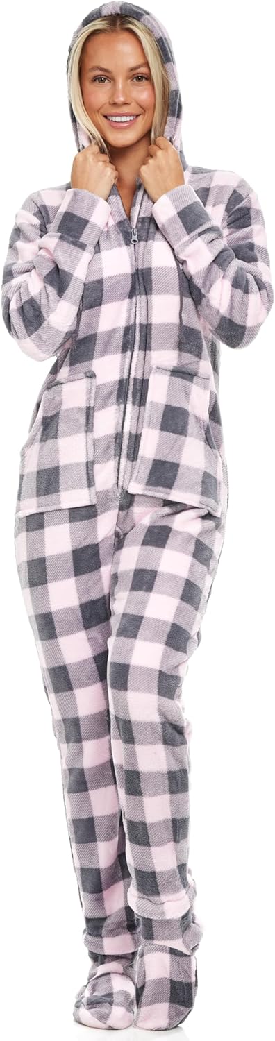 Plush Coral Fleece Hooded Adult Onesie Pajamas for Women 60ft