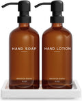 Amber Glass Soap and Lotion Dispenser Set - Neutral Countertop Upgrade
