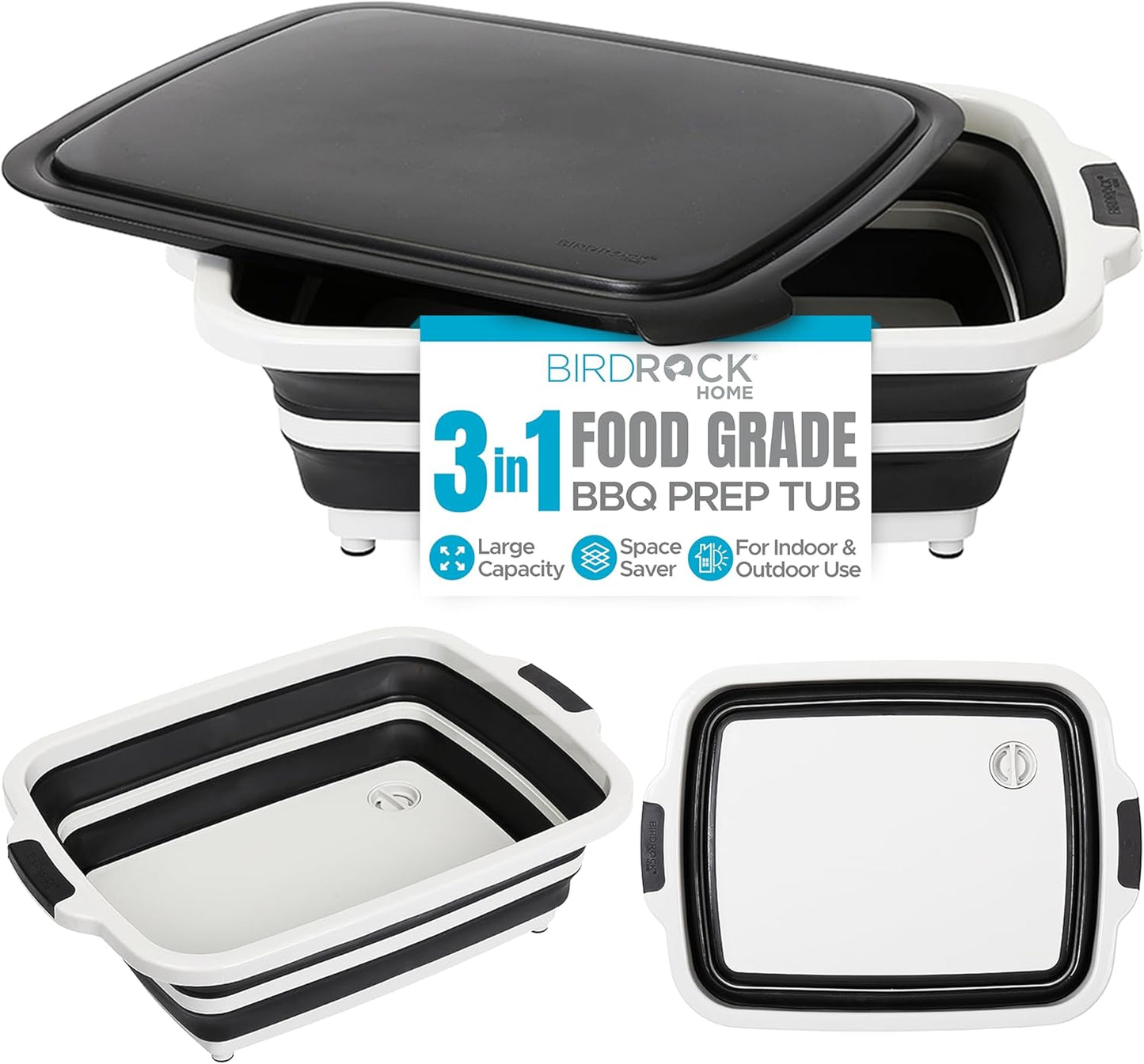 BIRDROCK HOME Collapsible BBQ Prep Tub: Versatile Grill Caddy