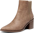 Coutgo Womens Pointed Toe Ankle Boots - Comfortable Chunky Heel Shoes