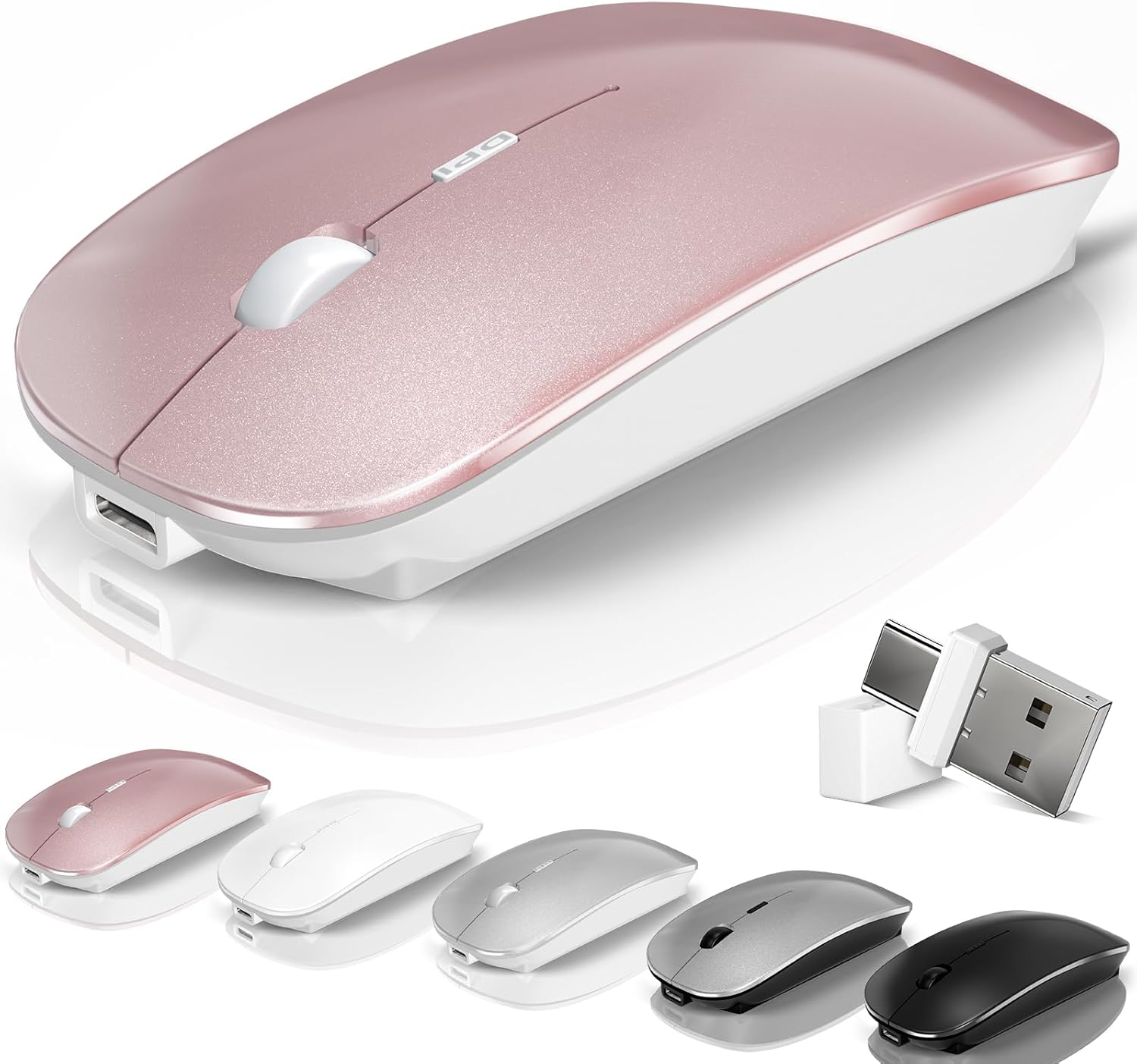 Rechargeable Silent Bluetooth Mouse - Dual Mode Switch - Rose Gold