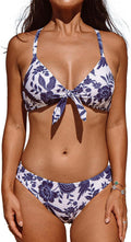 Women's Floral Knot Bikini Set with Back Cross Straps - Comfortable