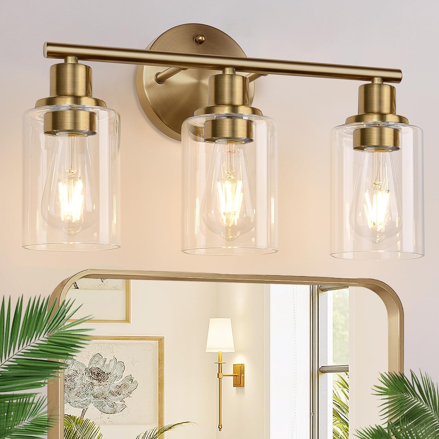 3-Light Bathroom Light Fixtures with Brushed Brass Finish