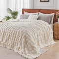 Lotus Karen Queen Size Faux Fur Blanket - Cream White Bubble Design
