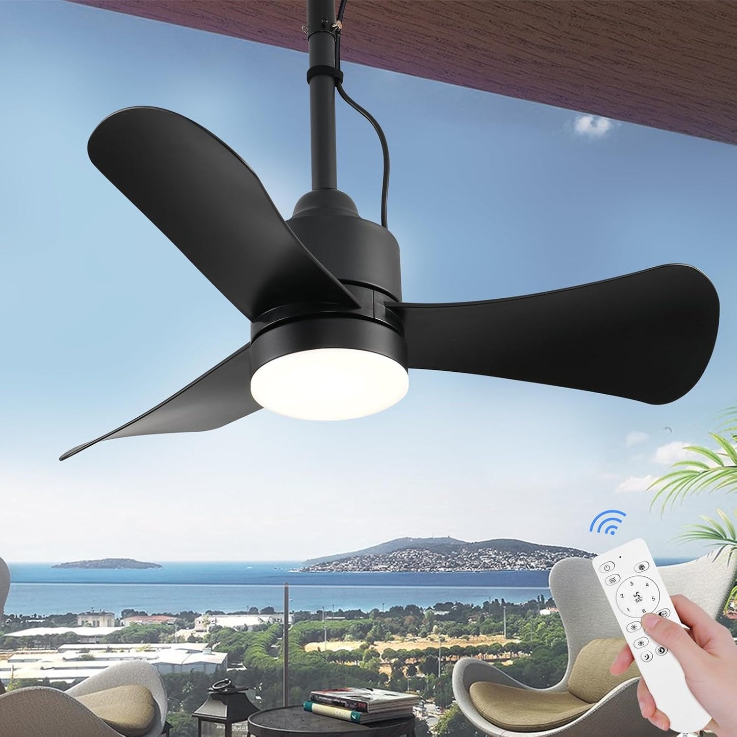 AHAWILL 32in Gazebo Fan with LED Light for Outdoor Spaces