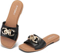 Women's Flat Gold-Accent Slide Sandals - Soft Leather Comfort