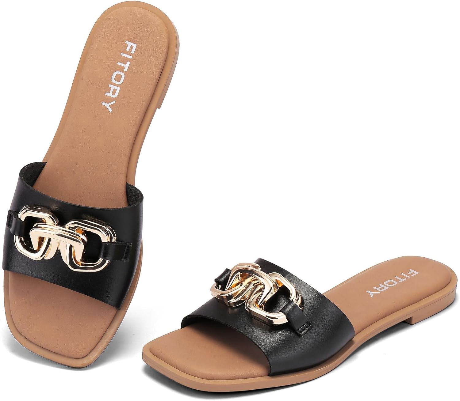 FITORY Women's Flat Sandals Fashion Slides for Summer Comfort