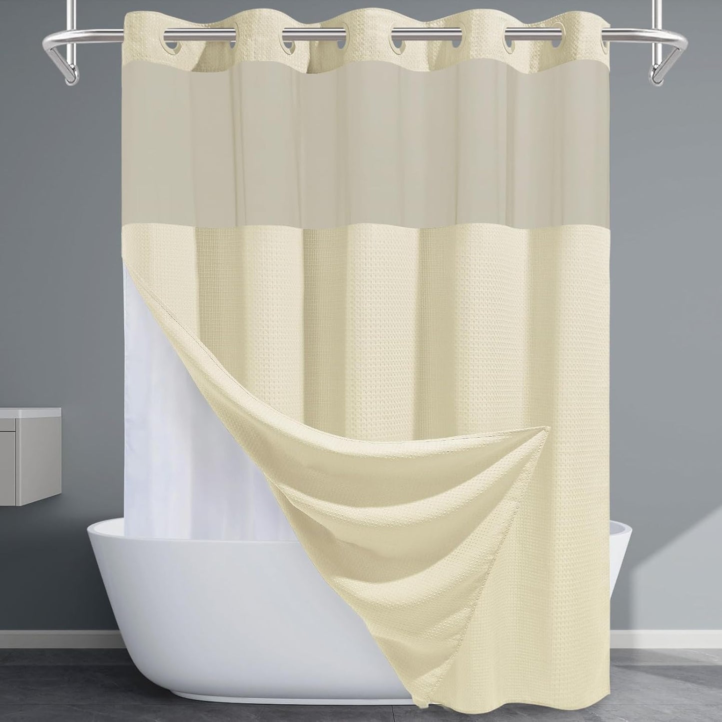 Ivory Hotel Shower Curtain with Detachable Liner for Spa-Like Bath