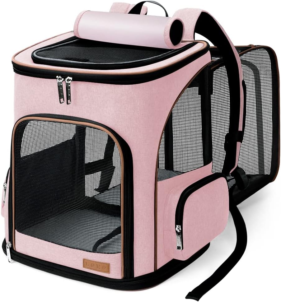 Expandable Cat Backpack for Small Dogs and Cats in Pink