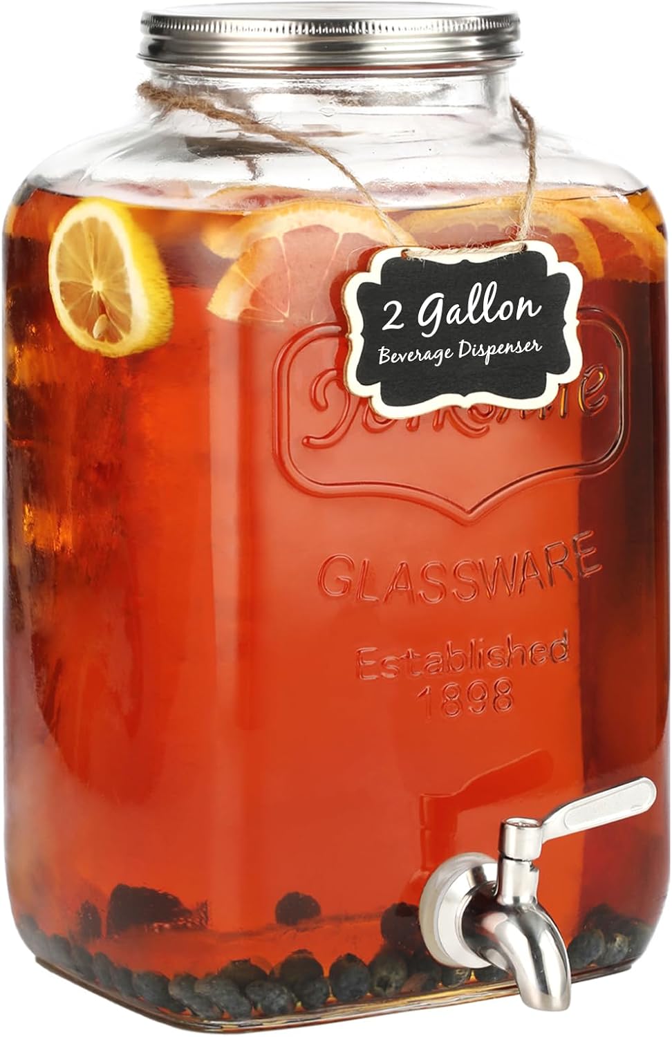 2 Gallon Glass Beverage Dispenser with Stainless Steel Spigot