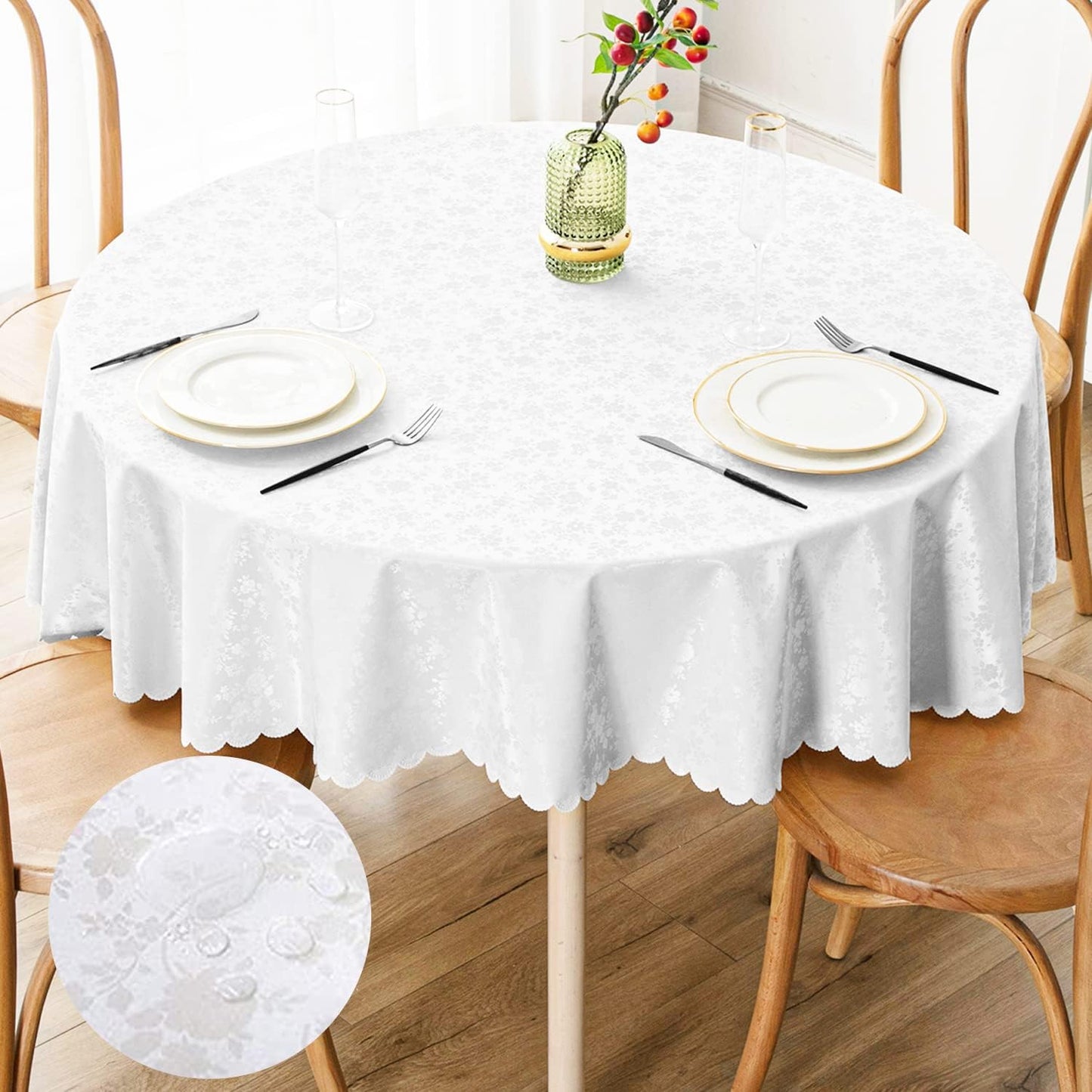 Smiry Round Table Cloth - Waterproof Heavy Duty Vinyl Cover