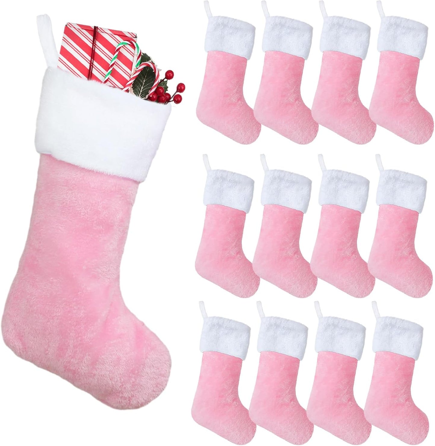 12 Pcs Christmas Stockings 18ft Plush Fabric for Holiday Decor