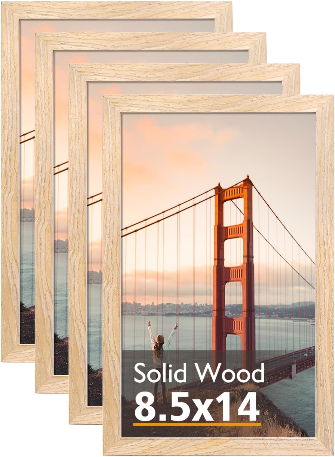 Natural Solid Wood 8.5x14 Picture Frame Set of 4 for Display