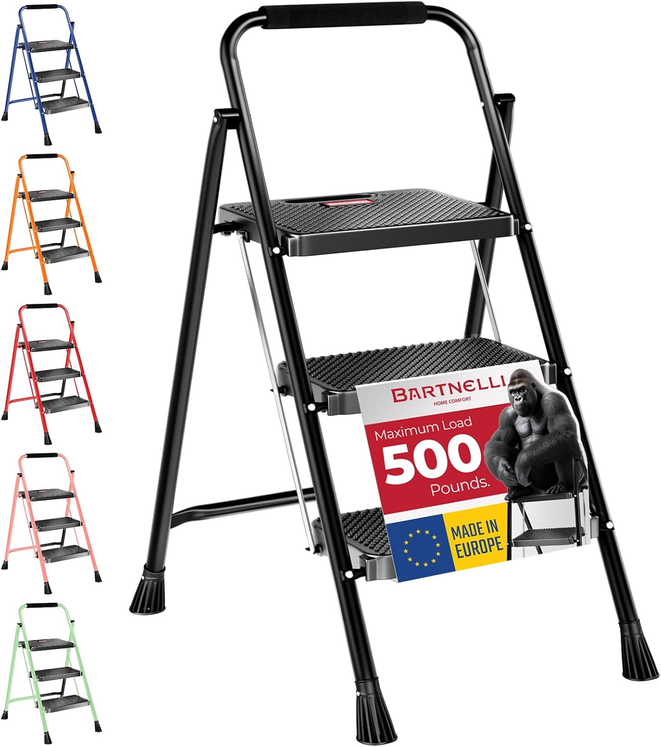 Bartnelli Pro Luxury Step Ladder for Home Use with 500 lb Capacity