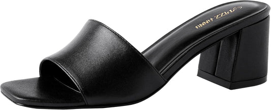 PIZZ ANNU Women's Square Open Toe Heels Sandals for Comfort