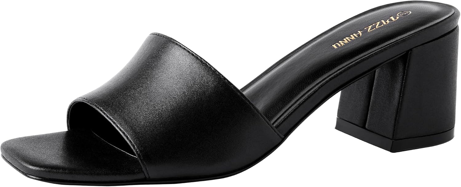 PIZZ ANNU Women's Square Open Toe Heels Sandals for Comfort