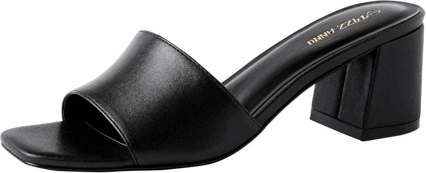 PIZZ ANNU Women's Square Open Toe Heels Sandals for Comfort