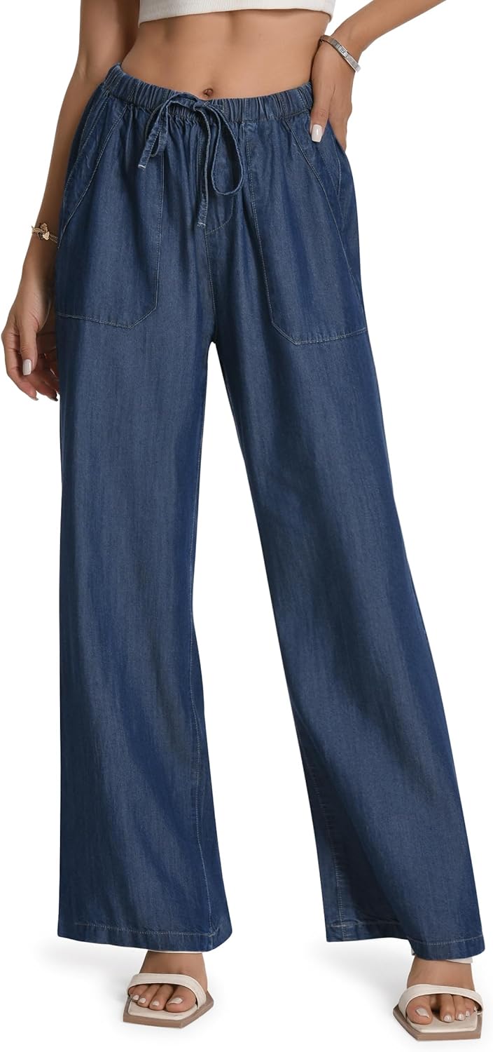 Wide Leg Flowy Jeans for Women - Trendy Soft Denim Pants