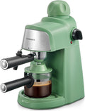 Fast Heating Espresso Maker w/ Milk Frother, 1-4 Cups - Green