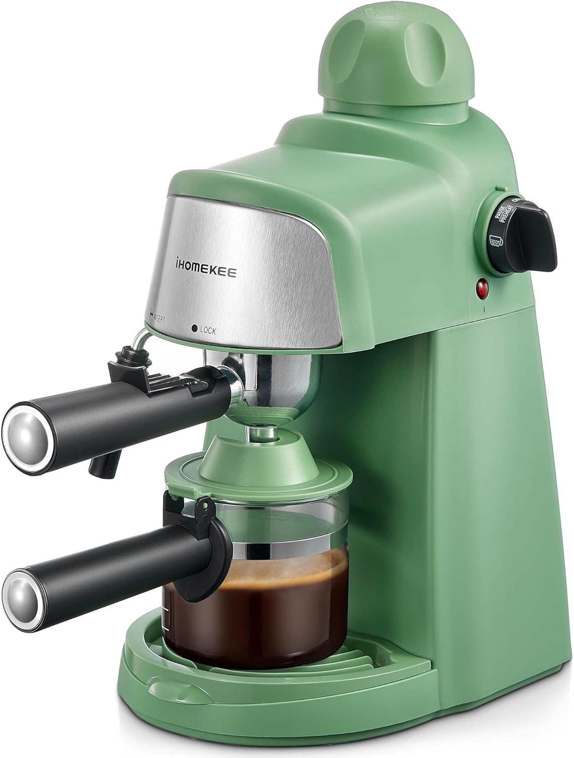 Fast Heating Espresso Maker w/ Milk Frother, 1-4 Cups - Green