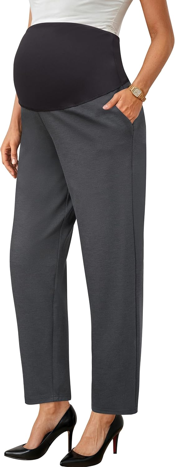 OUGES Womens Stretchy Maternity Over Belly Casual Pants