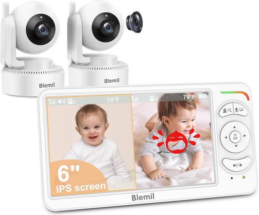 Long-lasting 6 Baby Monitor Duo - 30H Battery, 2 Cameras, 2-Way Talk
