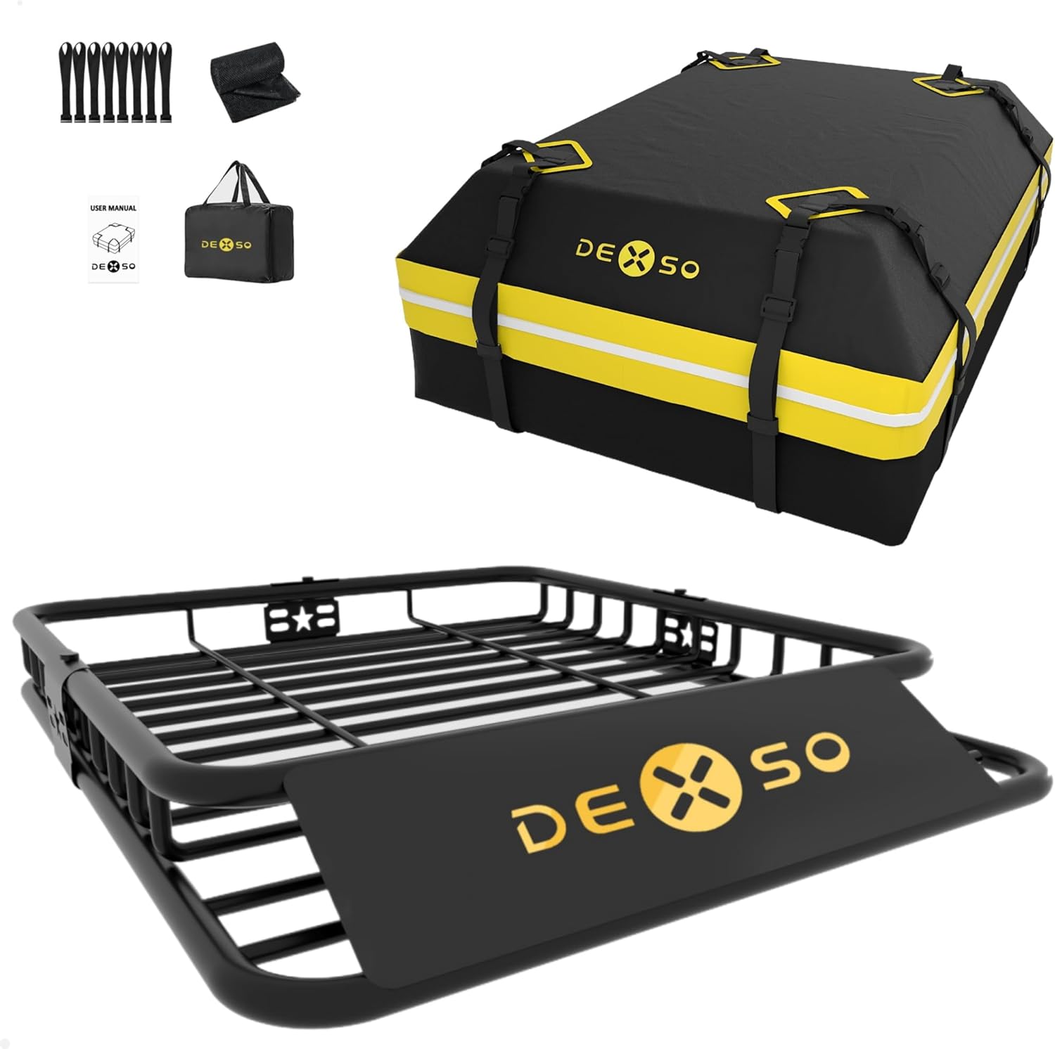 Universal Roof Rack Basket with Waterproof Luggage Bag for SUVs