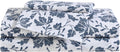 King Cotton Percale Sheet Set Woodblock Floral Blue - Breathable