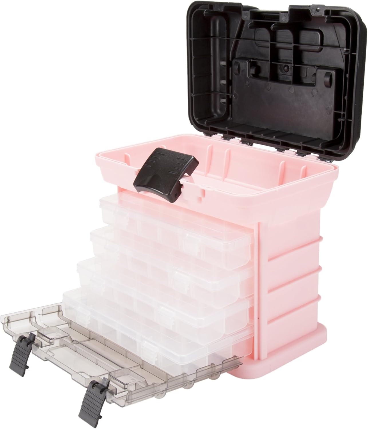 Stalwart Pink Toolbox: Durable 4-Compartment Organizer