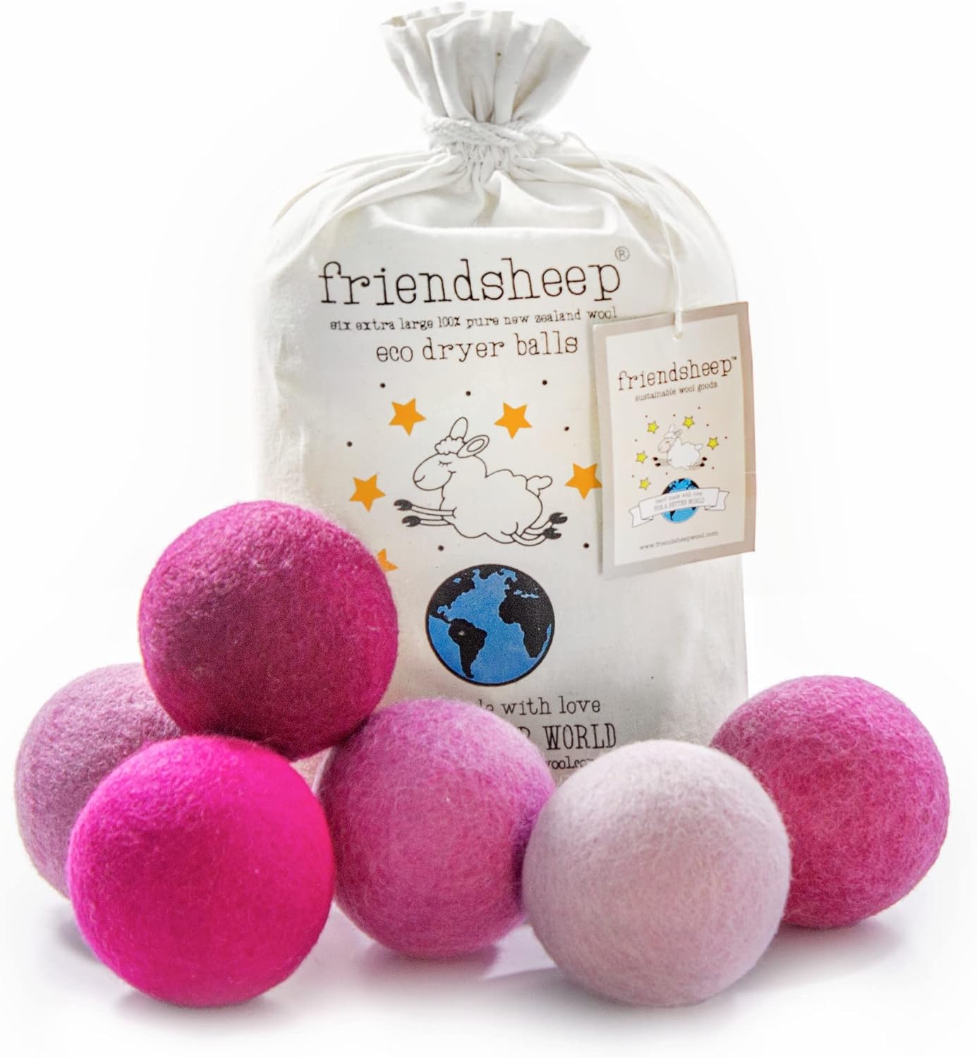 Organic Wool Dryer Balls 6 Pack XL Reusable Eco-Friendly Gift