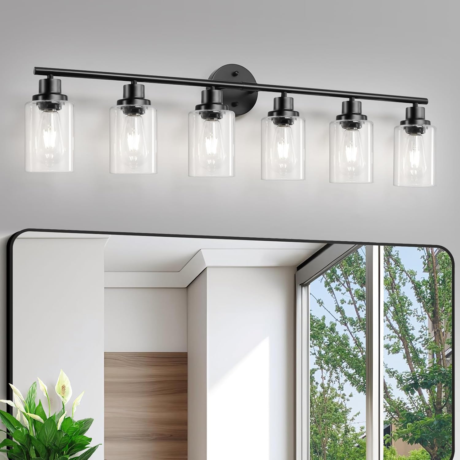 6-Light E26 Black Bathroom Vanity Lights for Modern Spaces
