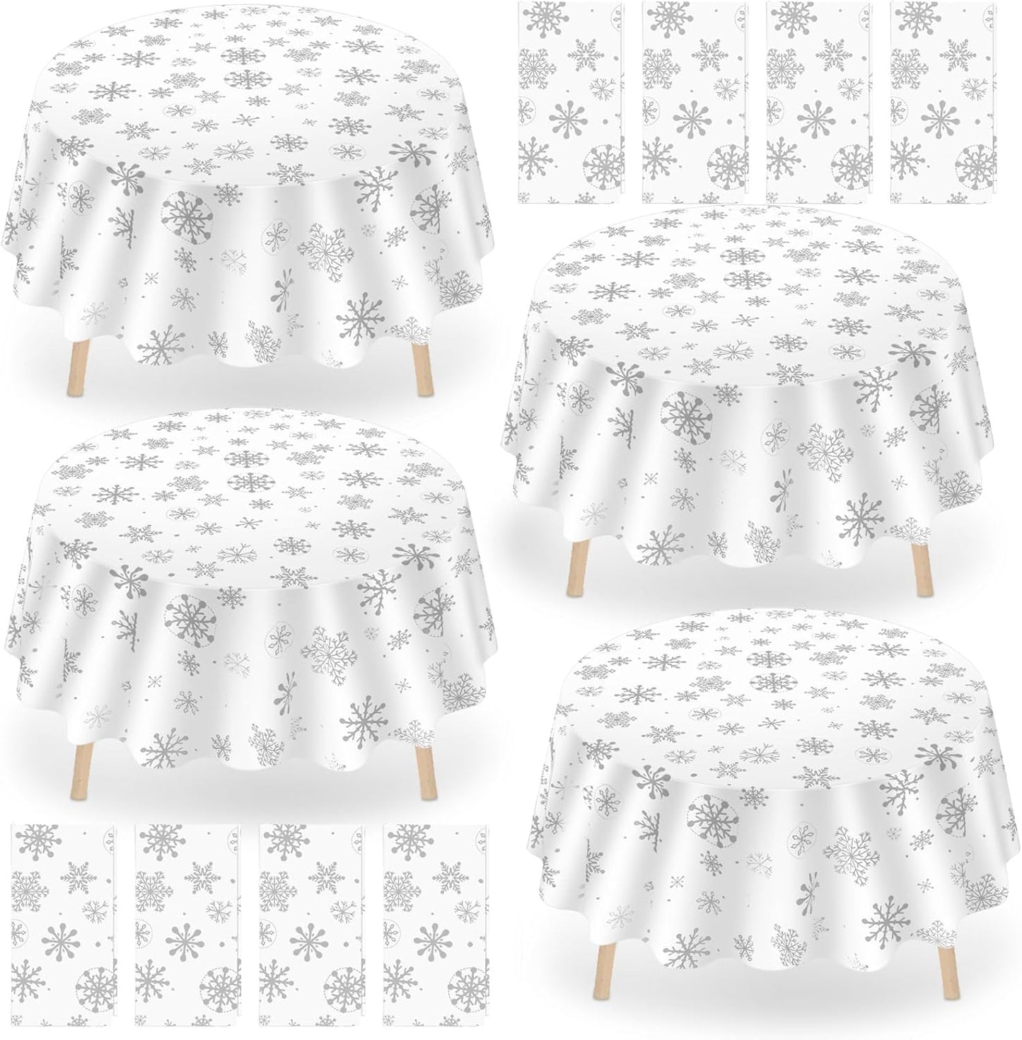 Ganeen 12 Pcs Round Christmas Snowflake Tablecloth for Parties