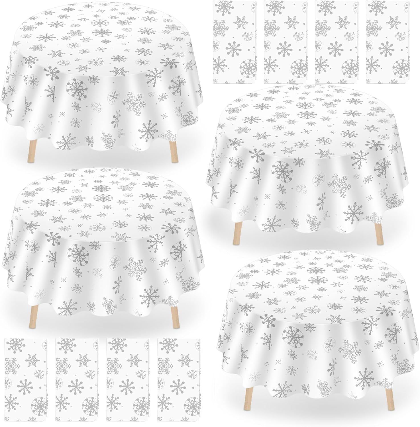 Ganeen 12 Pcs Round Christmas Snowflake Tablecloth for Parties