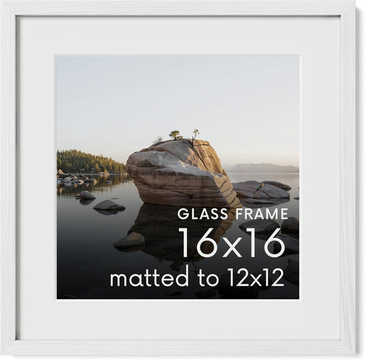 16x16 Picture Frame with Real Glass & White Oak for Home Decor