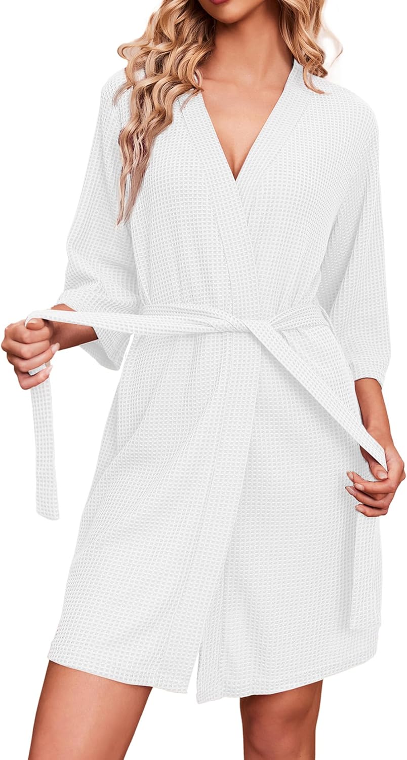 Ekouaer Waffle Knit Bathrobe for Women - Soft Lightweight Comfort