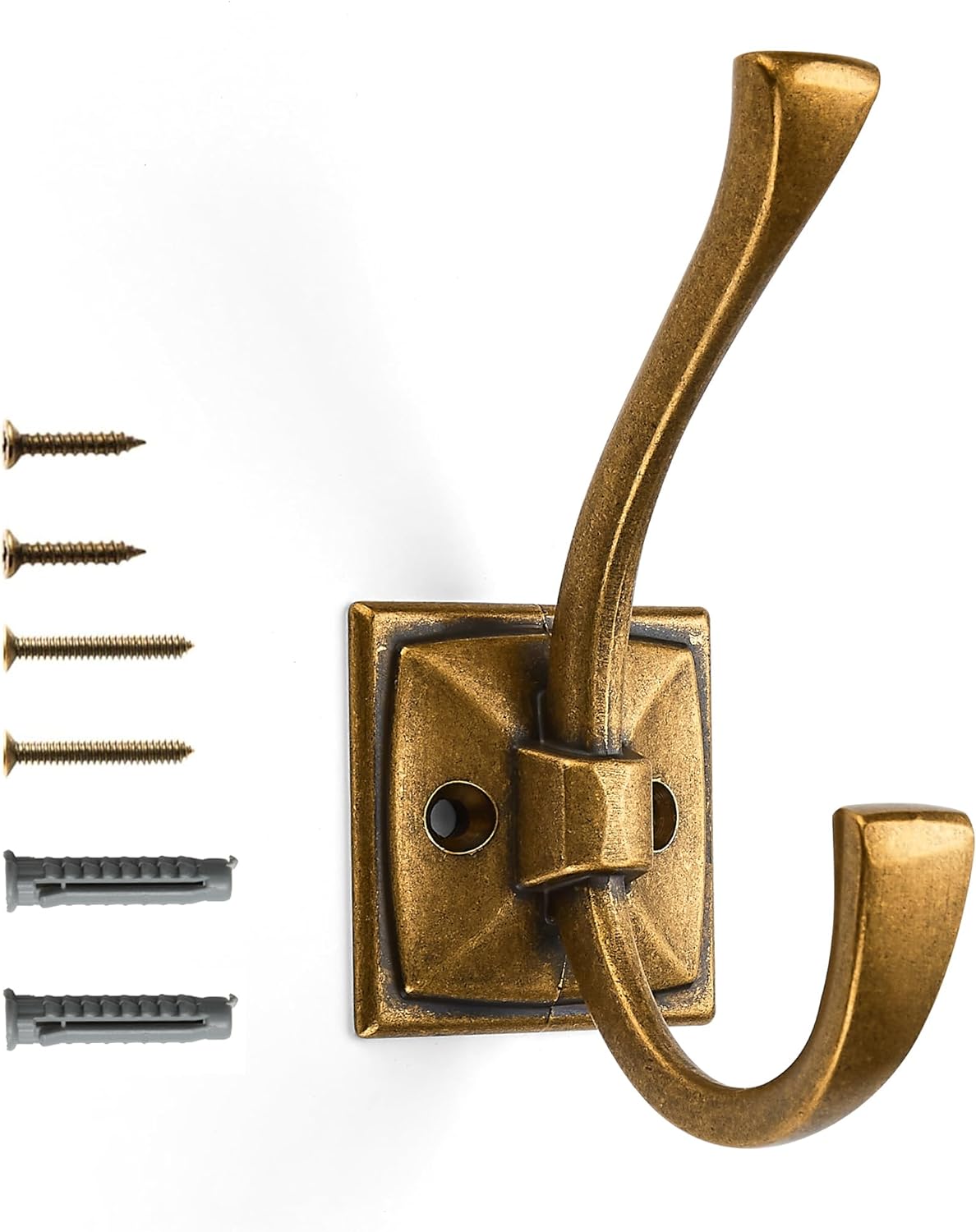 Vintage Wall Hooks for Coats and Towels - 10 Pack Antique Brass