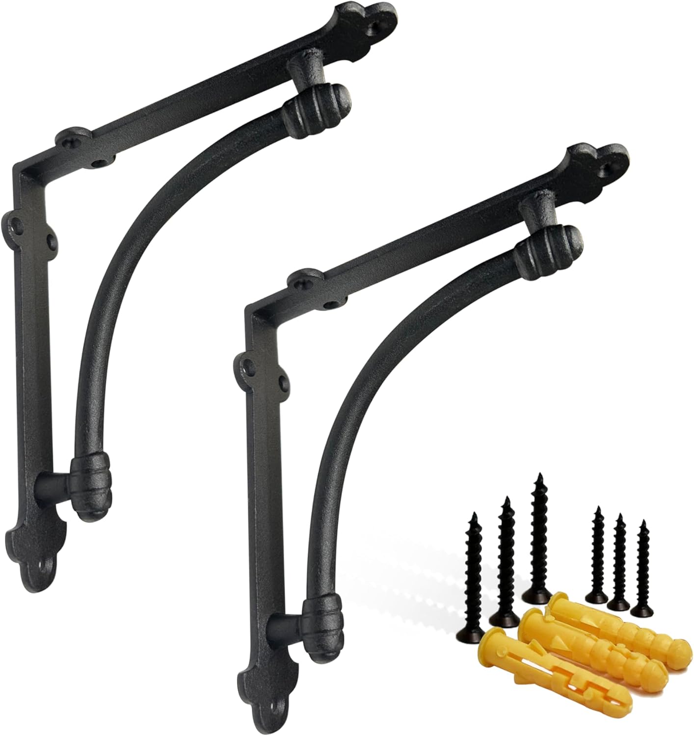 Decorative Shelf Brackets for Heavy Duty Mounting - Black Cast Iron