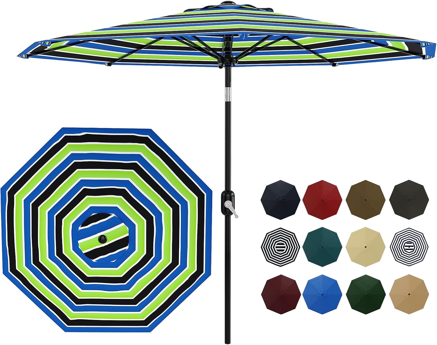 9Ft Patio Umbrella with Crank Lift & Push Button Tilt for Shade