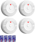 Smoke Detector 4 Pack - Battery Powered Photoelectric Alarm