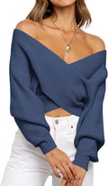 Off The Shoulder Sweater for Women Cropped Wrap V Neck - Cozy Fit