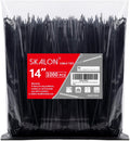 SKALON Black Zip Ties 14 (1000 Pack) - 50lb Strength, UV Resistant