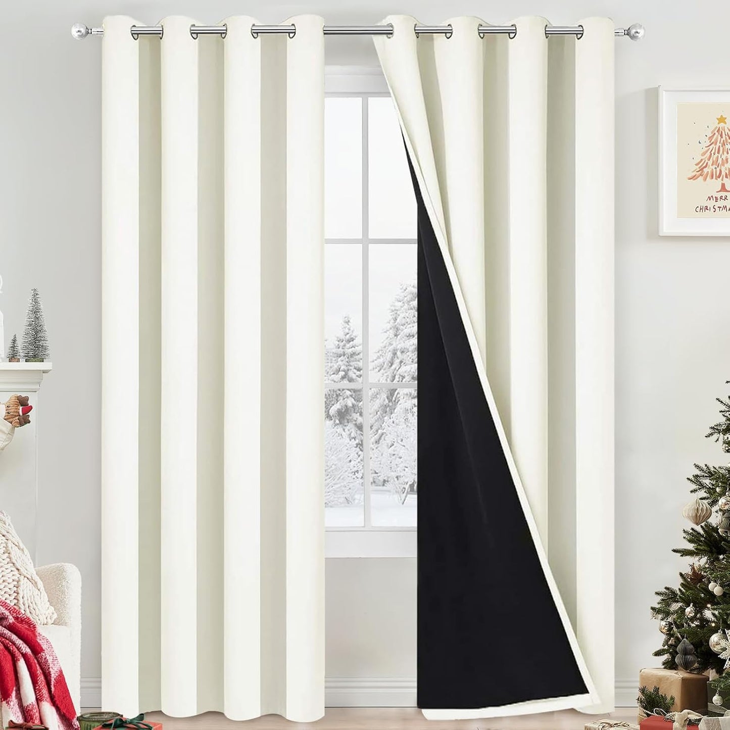 Yakamok 100% Cream Blackout Curtains for Bedroom and Living Room