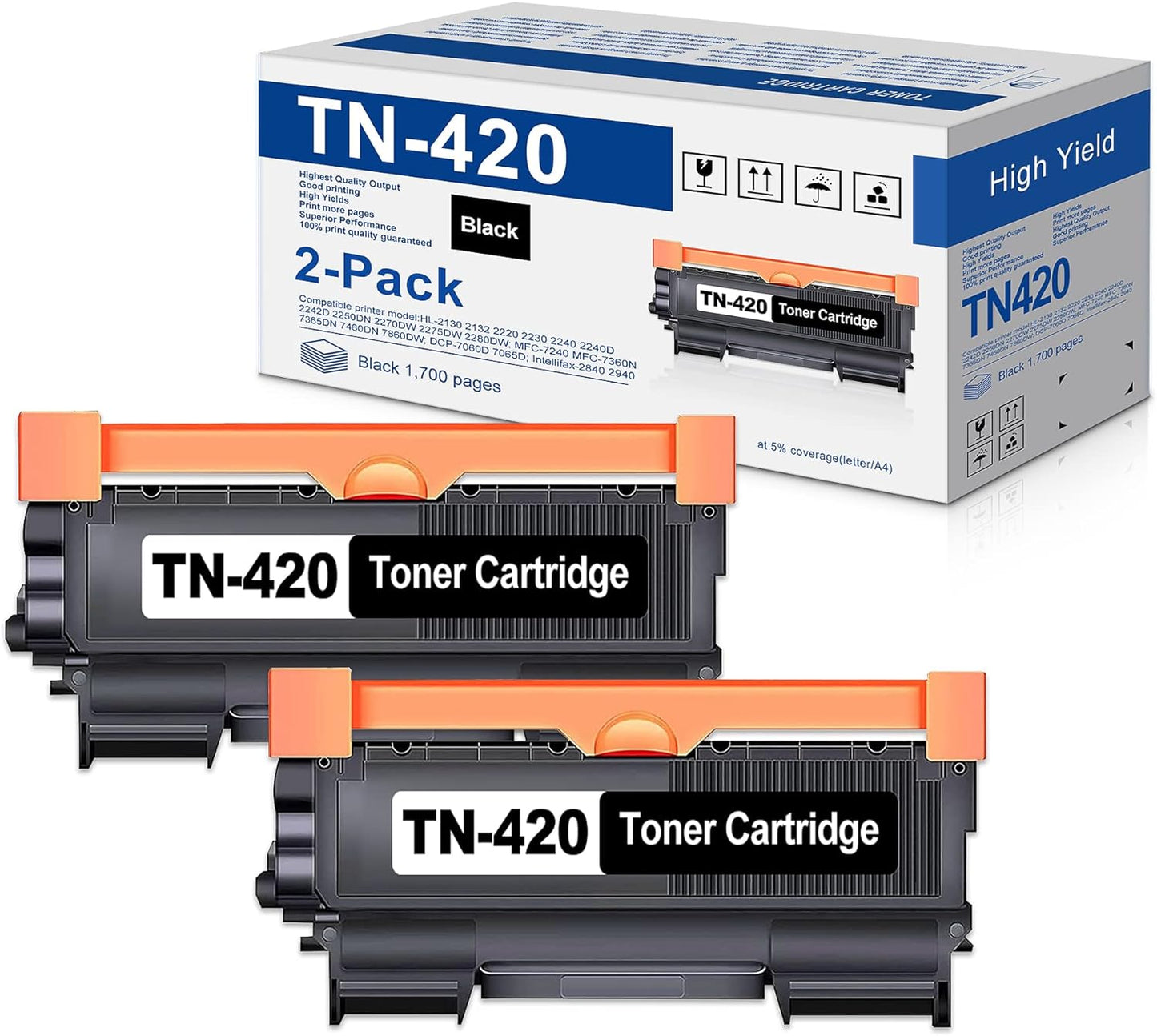 TN420 Black Toner 2-Pack for Brother Printers - High Yield