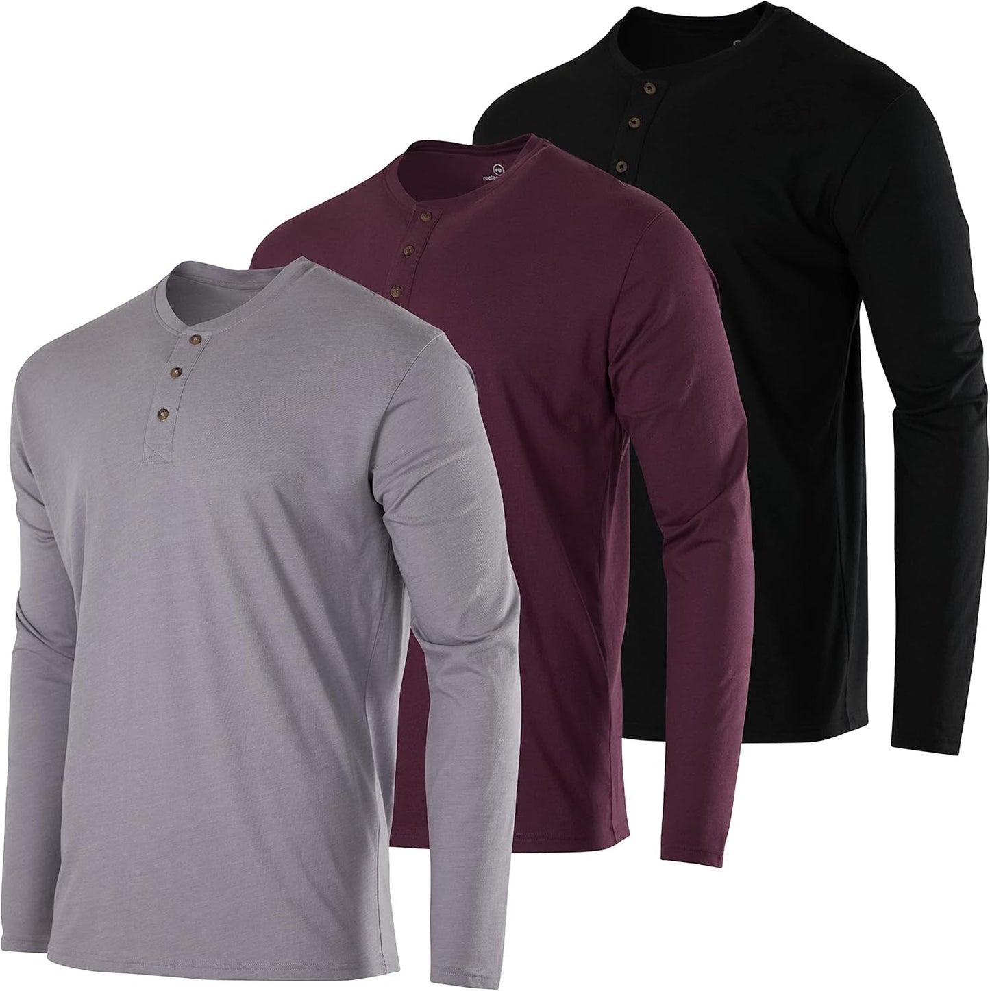 Men's Cotton Short & Long Sleeve Henley T-Shirt 3 Pack