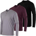 Men's Henley 3-Pack Cotton Short & Long Sleeve Tees - Versatile Wear