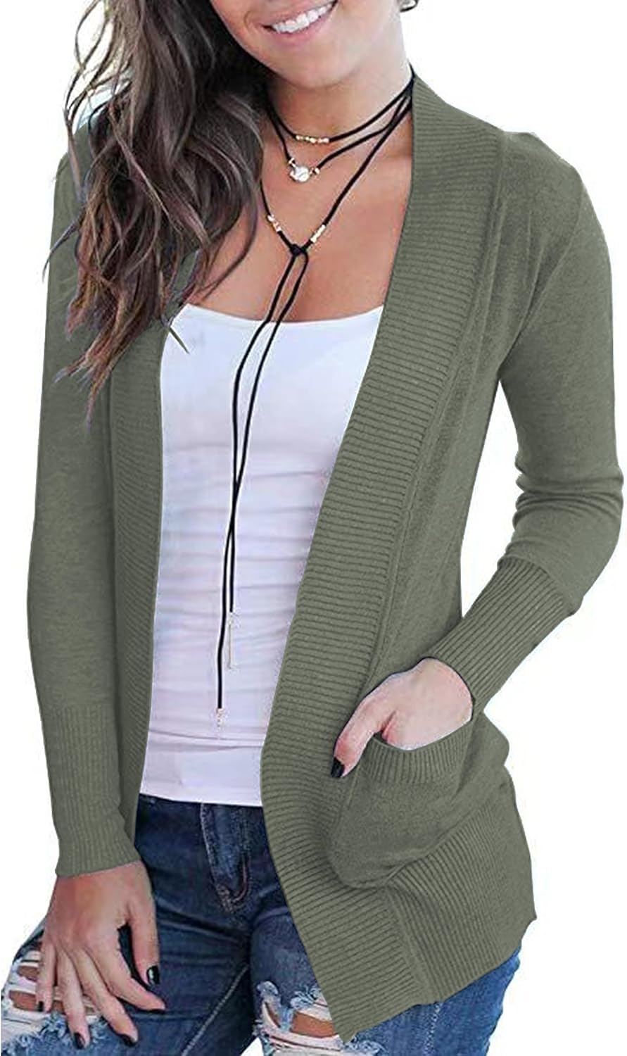 VOIANLIMO Women's Open Front Casual Long Sleeve Cardigan Sweater