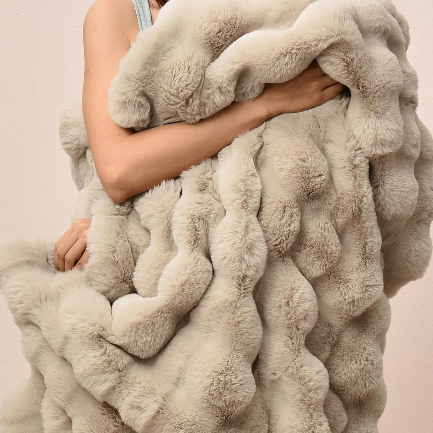 PHF Luxury Faux Rabbit Fur Blanket - Ultra Soft Cozy Warm Throw